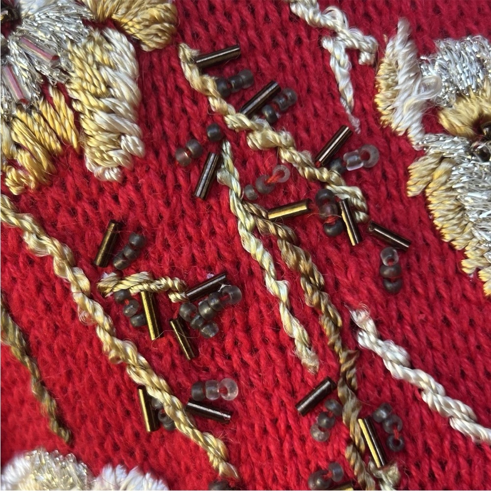 Vintage Carolina Colours Cardigan Sweater Small Red Embroidered Beaded Floral - Picture 7 of 12